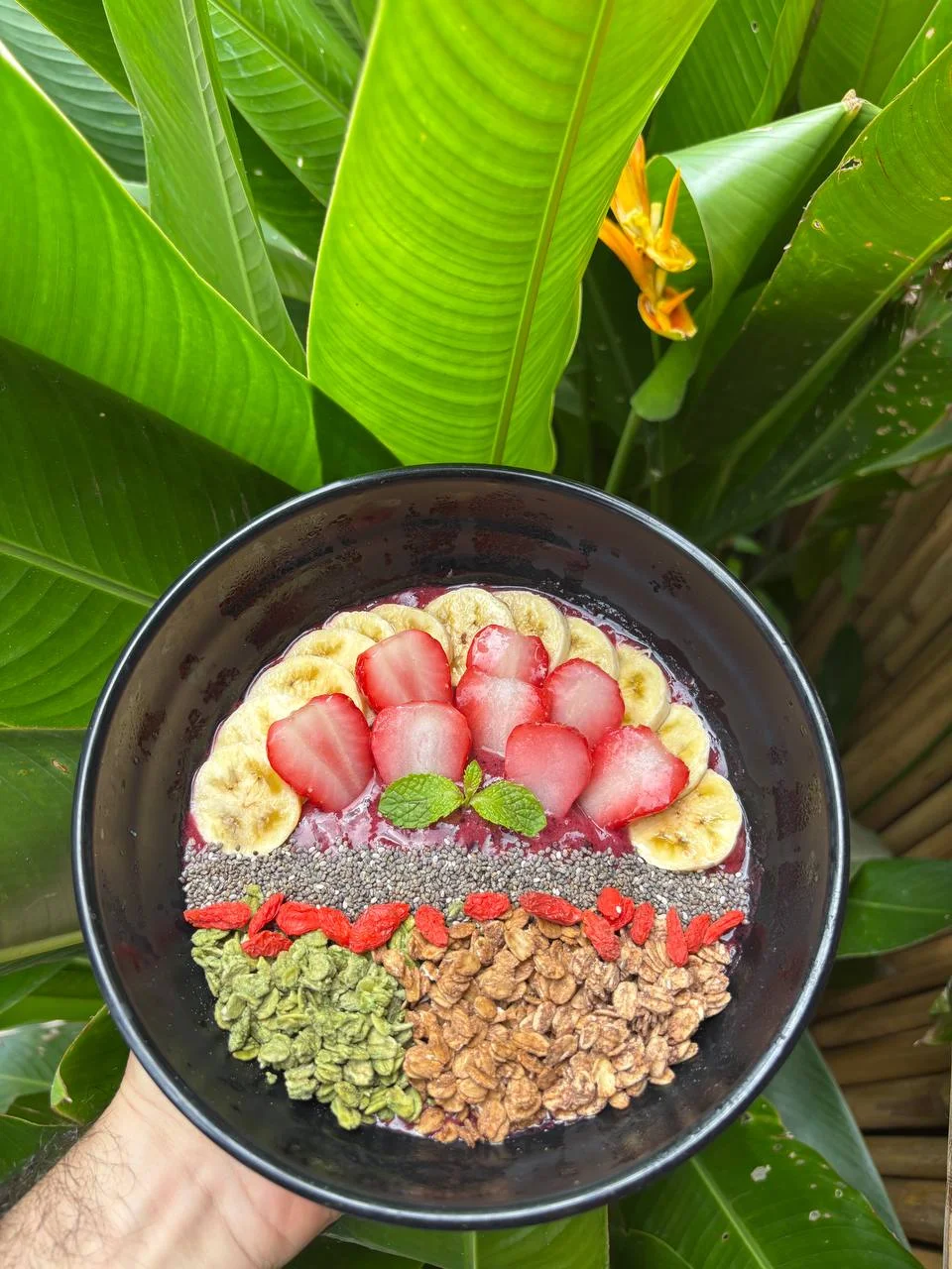 Açaí bowl with banana, strawberry and granola