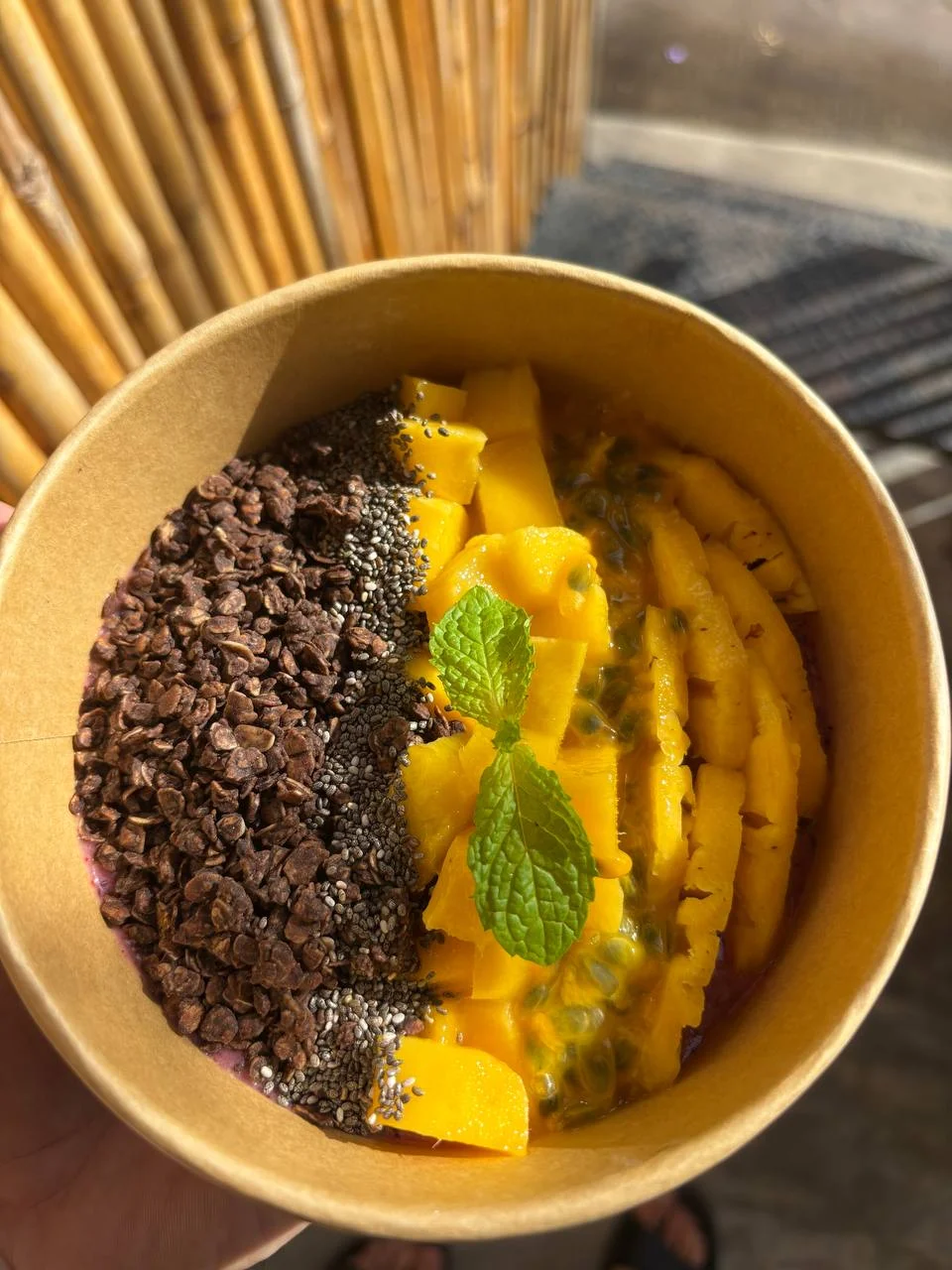 Mango and açaí bowl with coconut