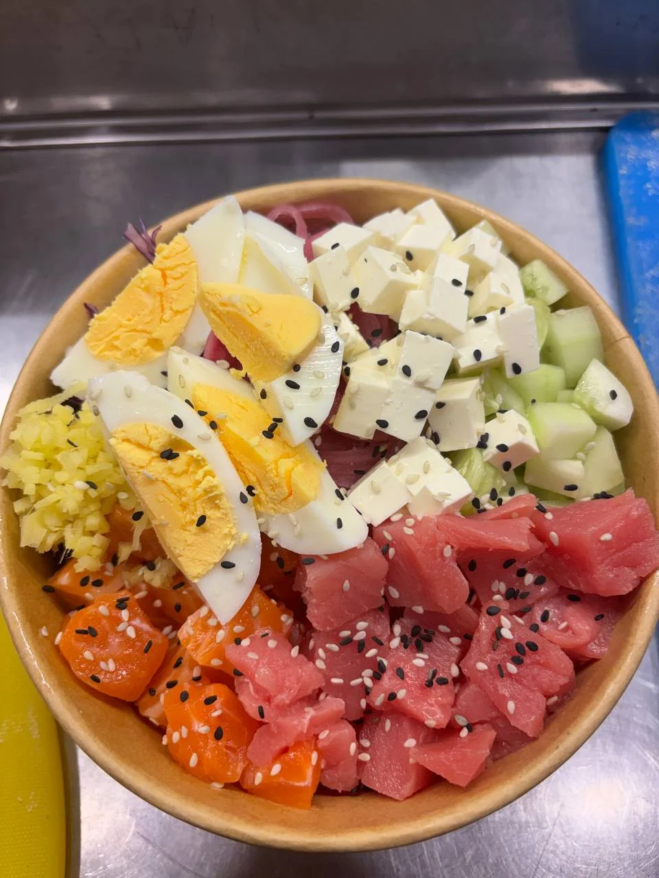 Mixed poke bowl with salmon and tuna